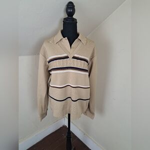 Vintage MARCEL of PARIS Knit Shirt Mens  Beige Polyester Striped Size XL